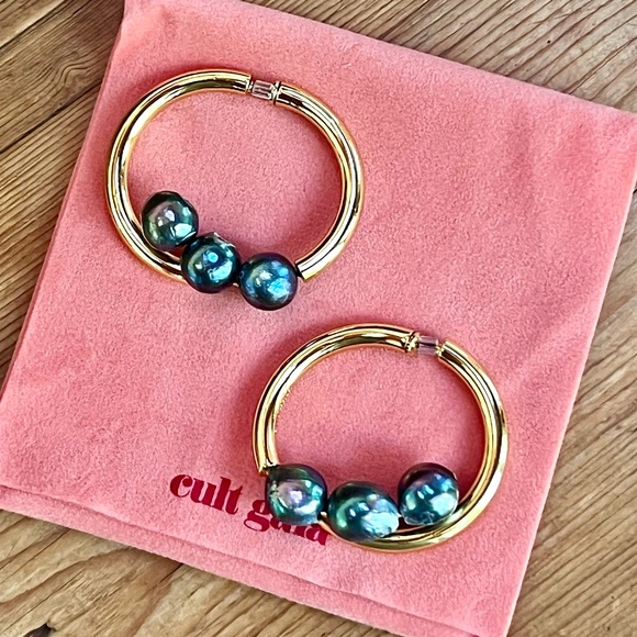 πΊπHPππΊ NWT Cult Gaia Leonie Freshwater Black Pearl Earrings - Picture 3 of 16